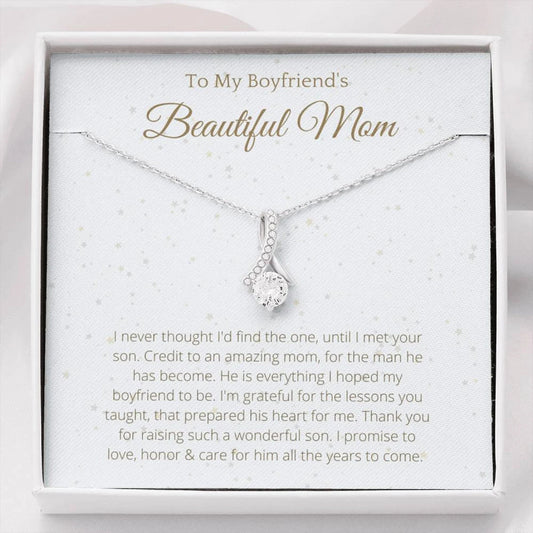 To My Boyfriend&#8217;s Mom Ribbon Necklace &#8211; Gift for Boyfriends Mom, Mothers Day Gift for Boyfriends Mom