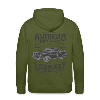 vintage car design America Highway Men’s Premium Hoodie - olive green