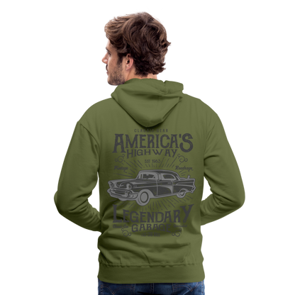 vintage car design America Highway Men’s Premium Hoodie - olive green