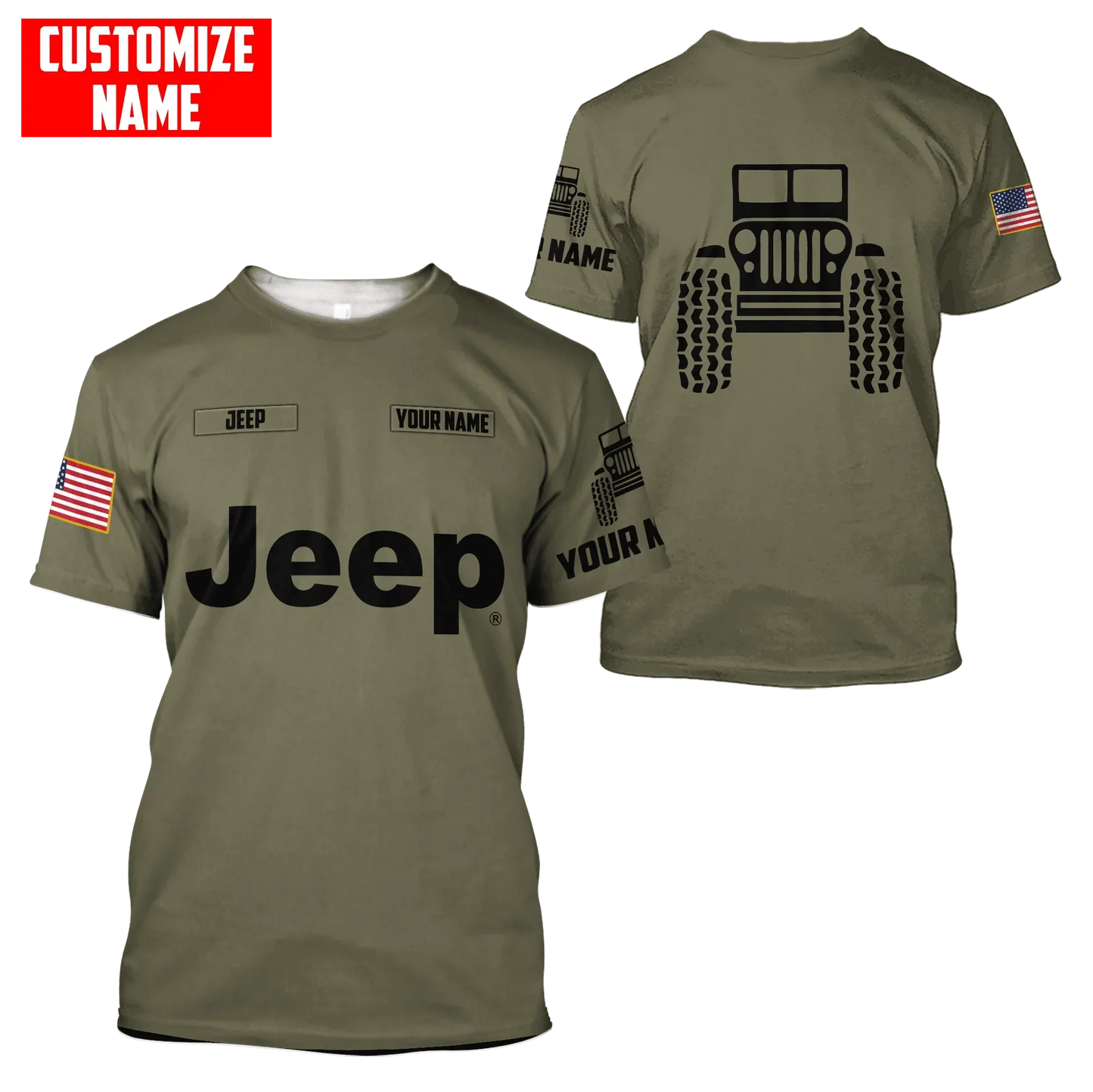 Jeep Custom Name Unisex Olive Hoodies All Over Print 3D