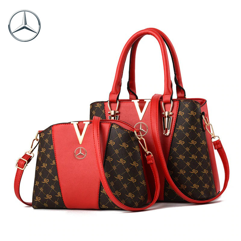 Mercedes Luxury Leather Women Tote Handbag Set-bag-Driver Apparel-Red-Driversapparel.com