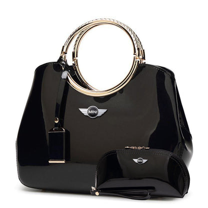 Mini Cooper Deluxe Women Handbag With Free Matching Wallet-bag-Driver Apparel-Black-Driversapparel.com