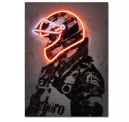 Light Up the Track: Neon F1 Helmet Poster