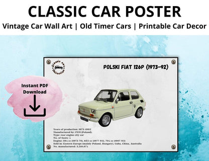 Classic Fiat 126P Wall Art: Vintage Car Poster