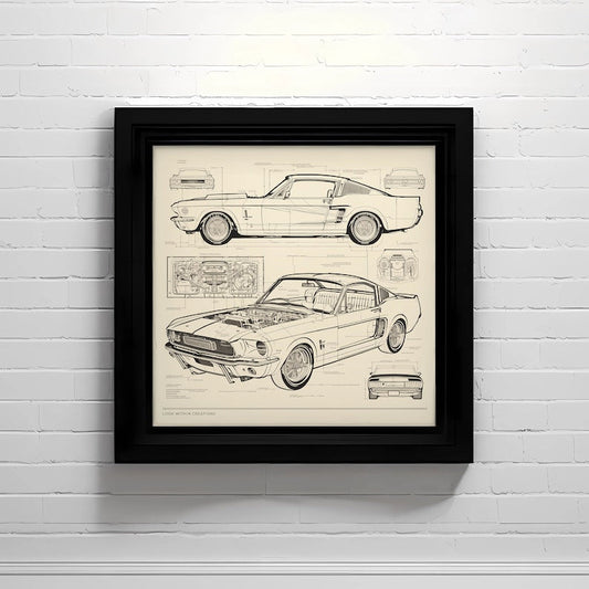 Vintage Shelby Mustang Artistic Blueprint Wall Decor_driver_clothing_drivi.store