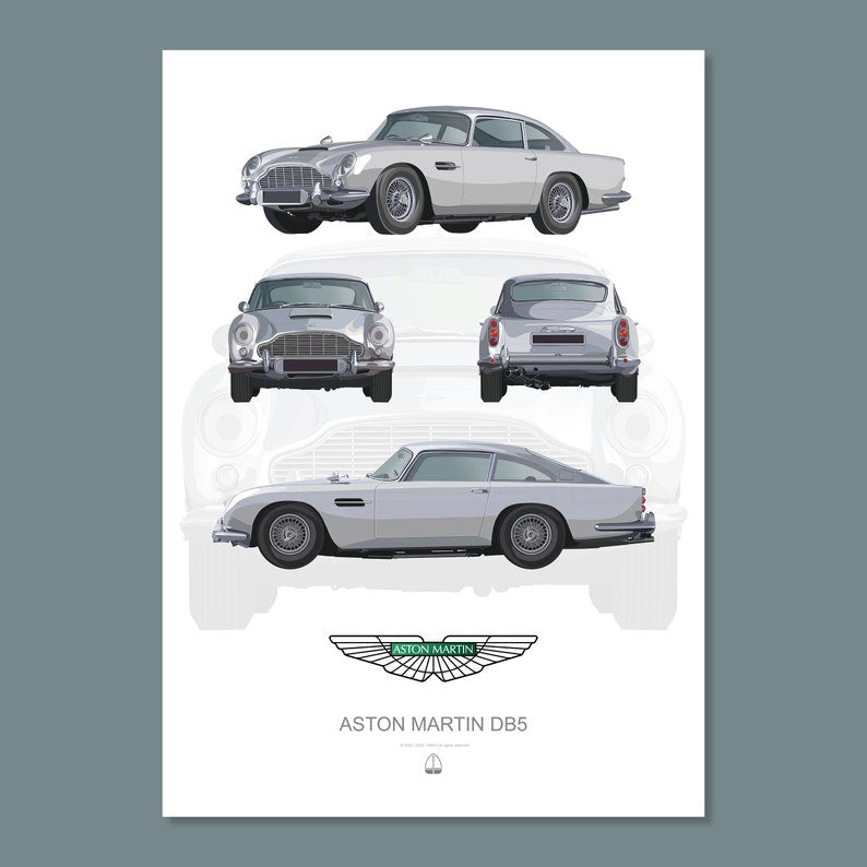 Aston Martin DB5 Quad View Wall Art