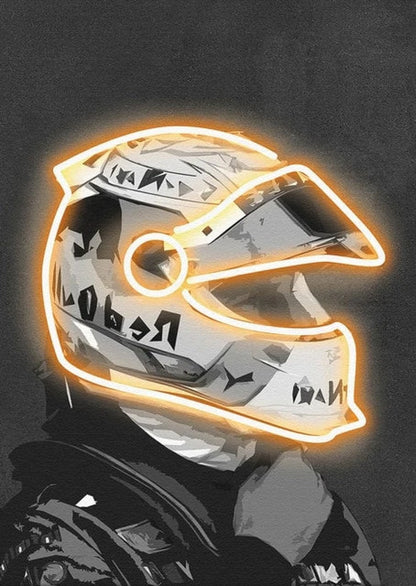 Light Up the Track: Neon F1 Helmet Poster