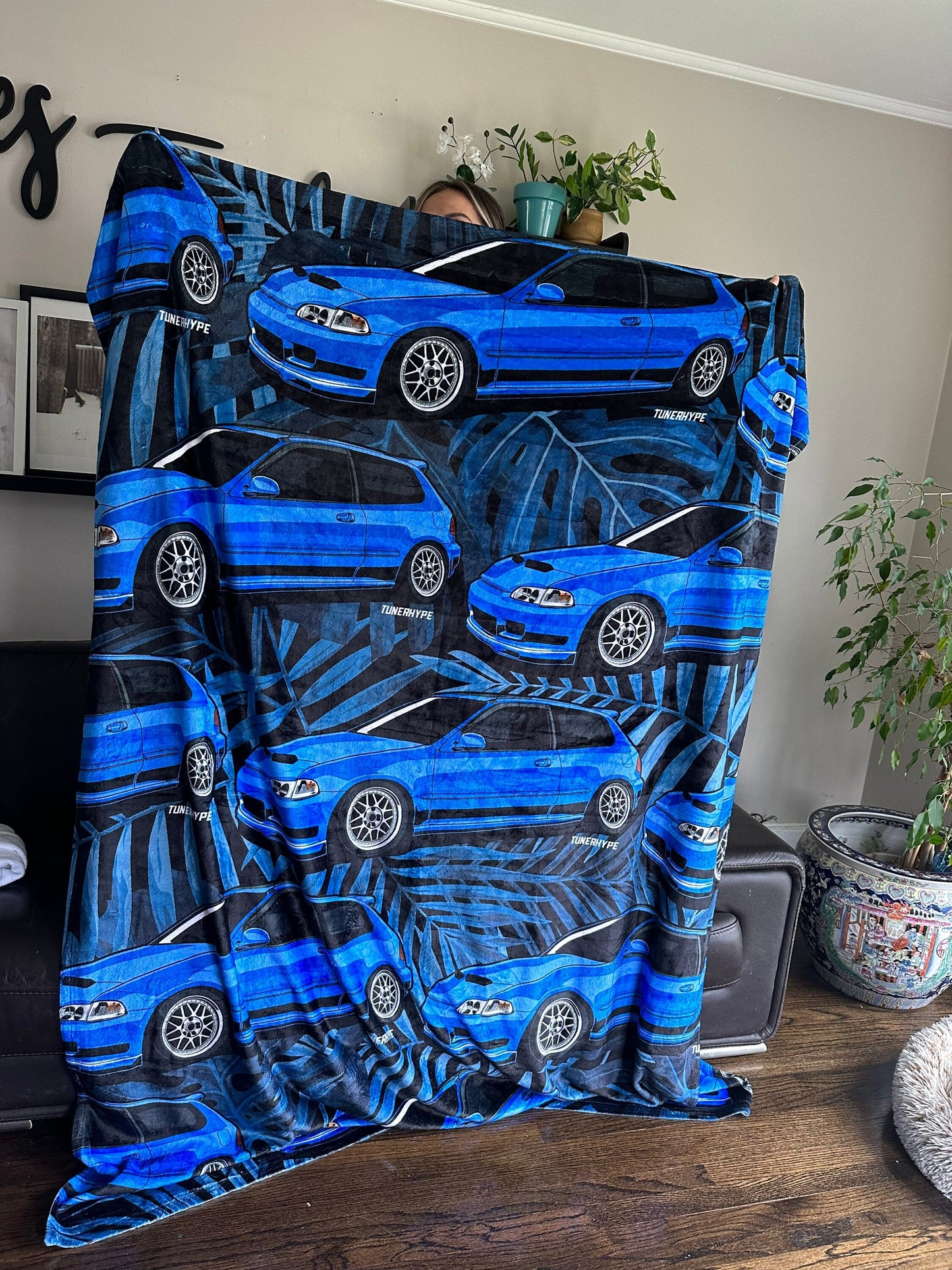 Honda Civic EG Hatchback Throw Blanket - Captiva Blue - Limited Flower Print