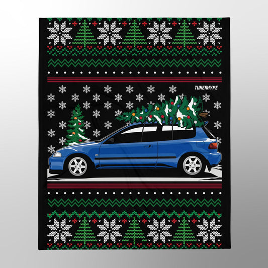 Ugly Christmas Blanket - Honda Civic EG on Volks - Ugly Xmas Sweater, Car Guy Holiday Gift, Funny Christmas Gift, Ugly Christmas Sweater