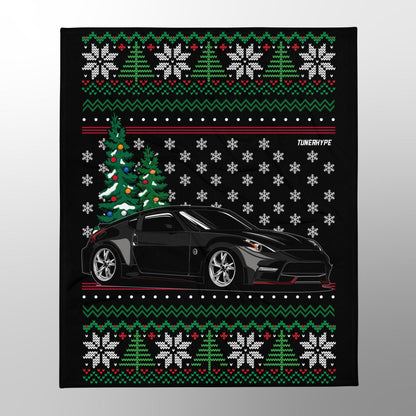 Ugly Christmas Blanket - Nissan Nismo 370z in Grey - Ugly Xmas Sweater, Car Guy Holiday Gift, Funny Christmas Gift, Ugly Christmas Sweater