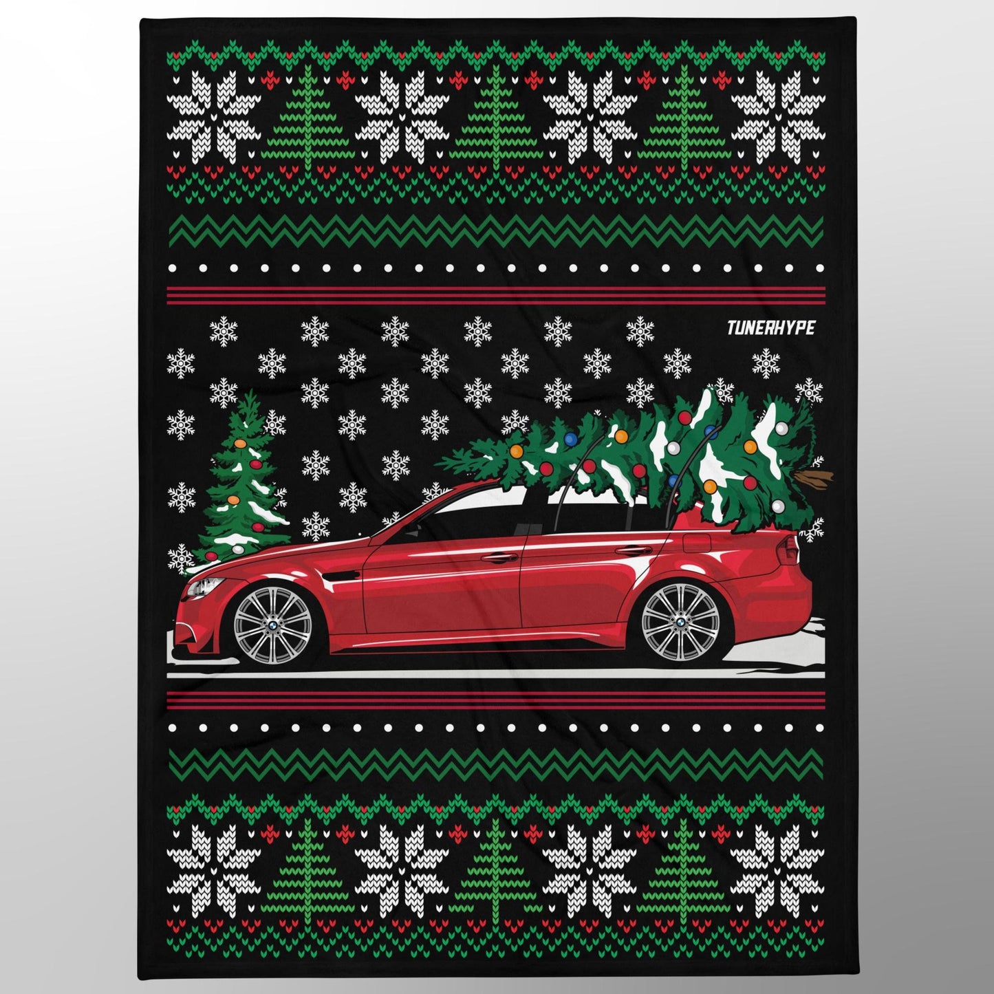 Ugly Christmas Blanket - BMW E90 M3 - Ugly Xmas Sweater, Car Guy Holiday Gift, Funny Christmas Gift, Ugly Christmas Sweater, BMW Gift