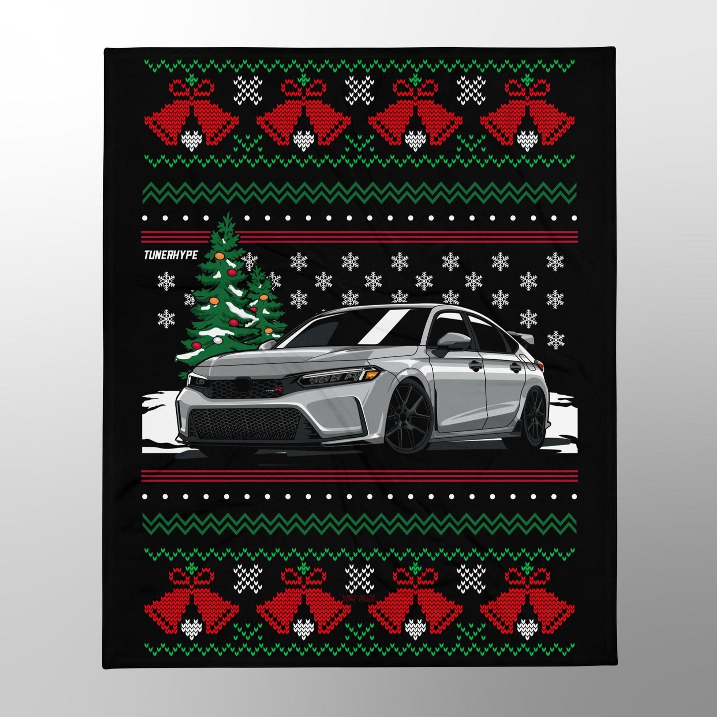 Ugly Christmas Blanket - Honda Civic Type R FL5 in Grey - Ugly Xmas Sweater, Car Guy Holiday Gift, Funny Christmas Gift, Ugly Christmas