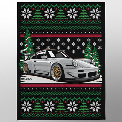 Ugly Christmas Blanket - Porsche 911 964 in Grey - Ugly Xmas Sweater, Car Guy Holiday Gift, Funny Christmas Gift, Ugly Christmas Sweater