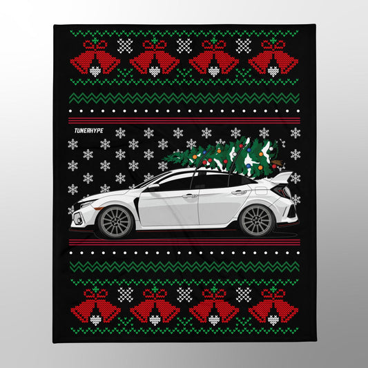 Ugly Christmas Blanket - Honda Civic Type R FK8 - Ugly Xmas Sweater, Car Guy Holiday Gift, Funny Christmas Gift, Ugly Christmas Sweater