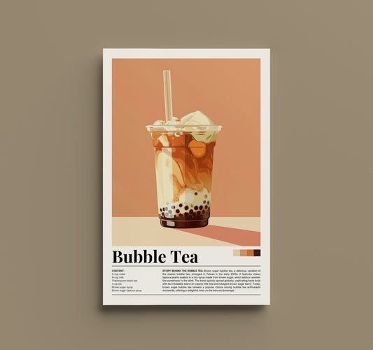 Retro Bubble Tea Poster - Vintage Beverage Art Print, Nostalgic Cafe Decor, Kitchen Wall Art, Bubble Tea Lover Gift