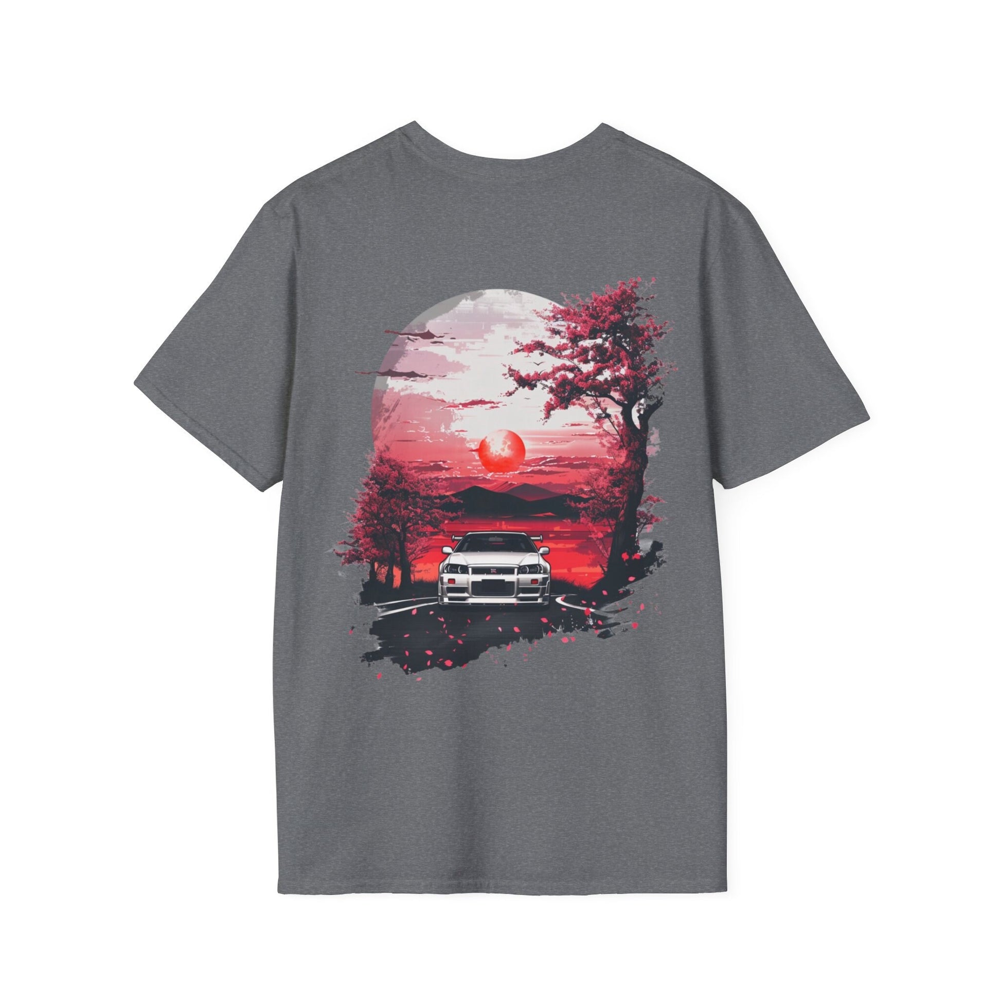 JDM Oversized T-Shirt Sunset and Cherry Blossom Nissan R34 GTR