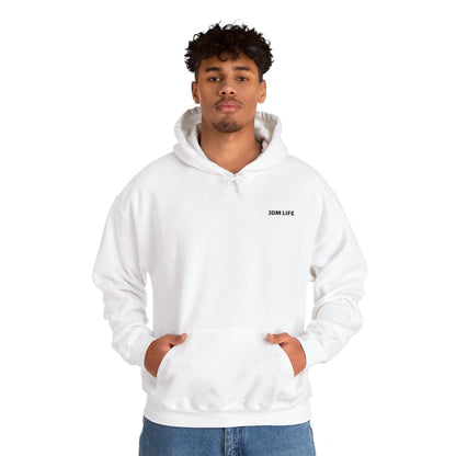 JDM White Subaru WRX STI Hoodie - Clean & Simple Aesthetic with Cherry Blossom Background