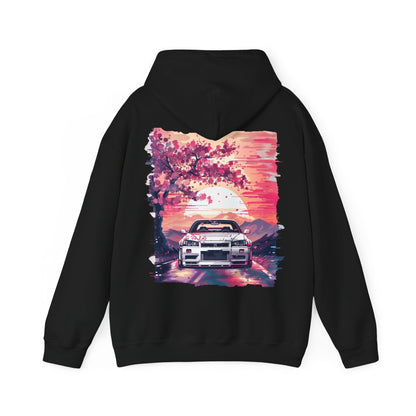 Jdm R34 GTR Vibrant Sunset Water Paint Design Hoodie