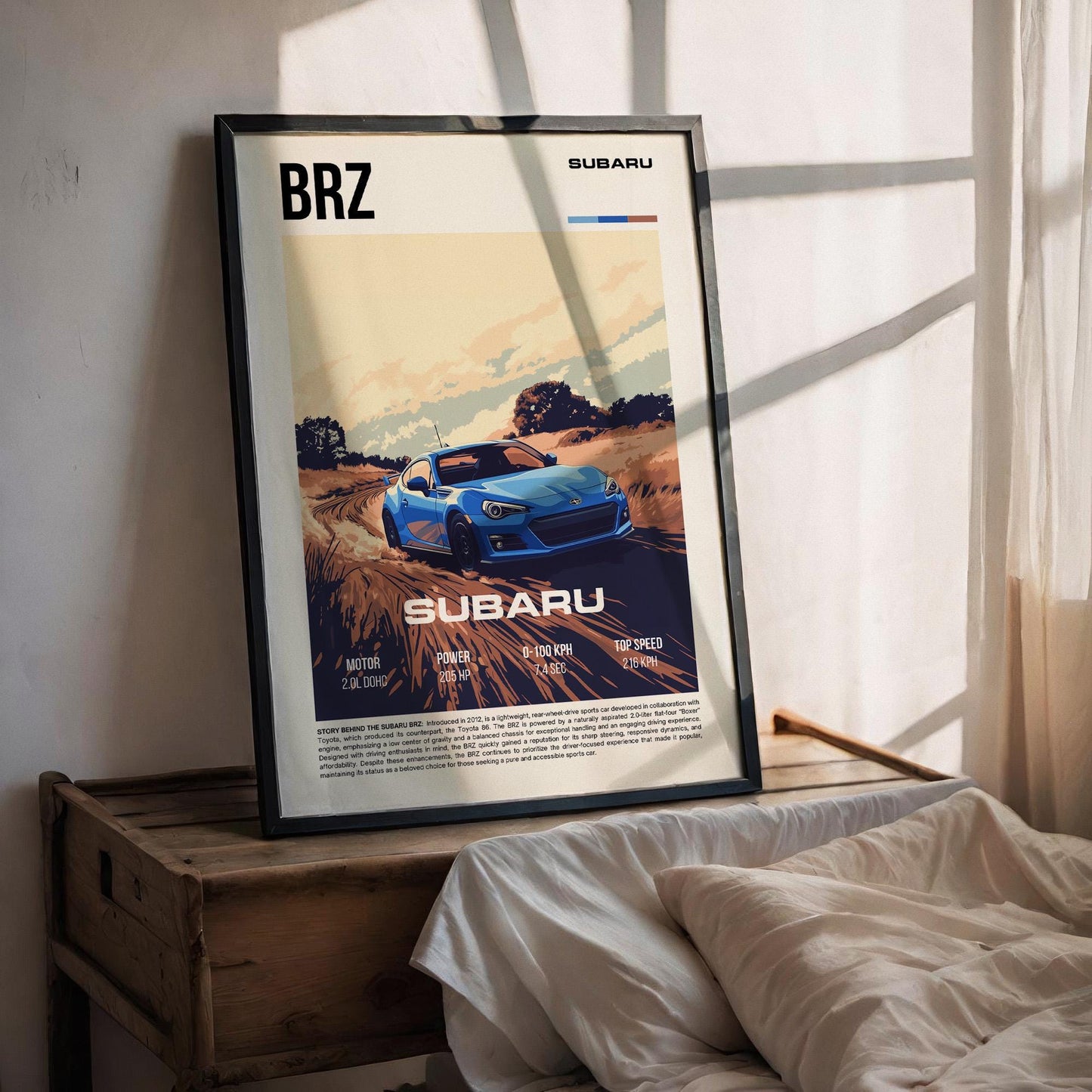 Subaru BRZ Poster - Retro Style JDM Sports Car Wall Art - Iconic Car Enthusiast Decor - Perfect Gift for Subaru Fans and Automotive Lovers