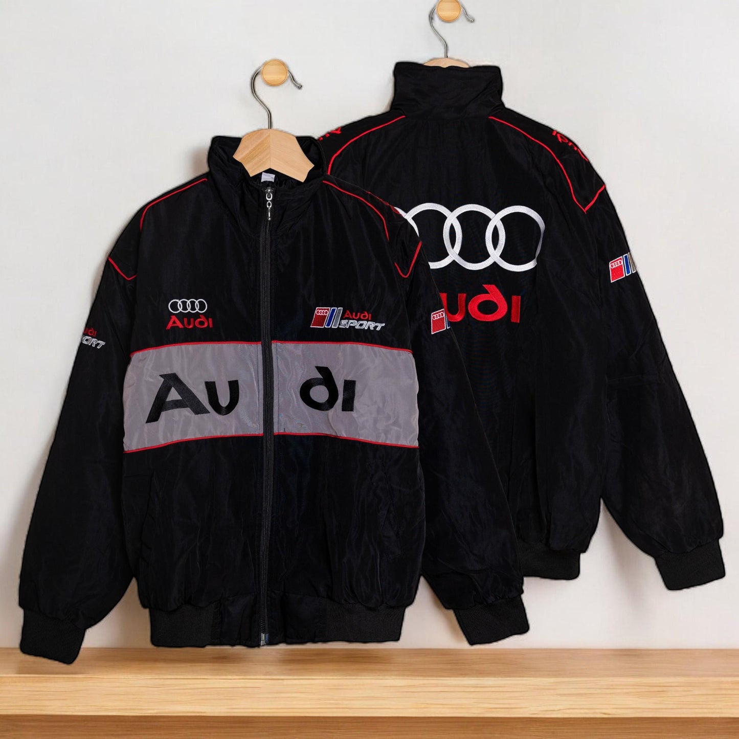 Smart Audi Sports Jacket For Men, Unique Racing Jackets With Patches, Car Guy Gift, Modern Streetwear, Y2k Leather Jacket, Gift For Him