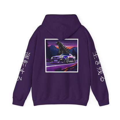 Sunset Drift R34 GTR Godzilla Hoodie, JDM Sweatshirt, Car Enthusiast Gift, Unisex Pullover, Streetwear Apparel